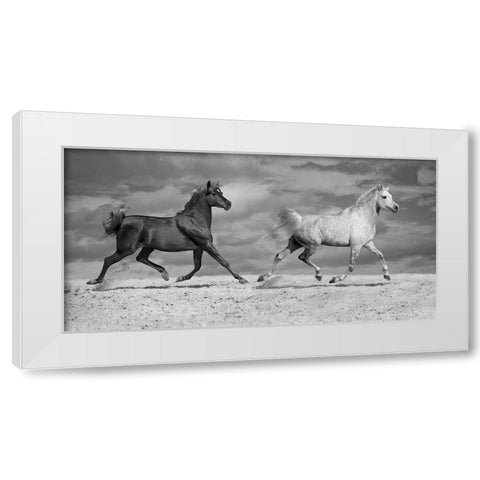 Horse Dancers White Modern Wood Framed Art Print by Llovet, Jorge
