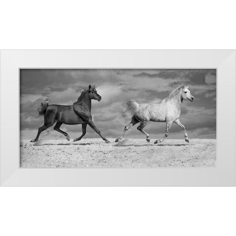 Horse Dancers White Modern Wood Framed Art Print by Llovet, Jorge