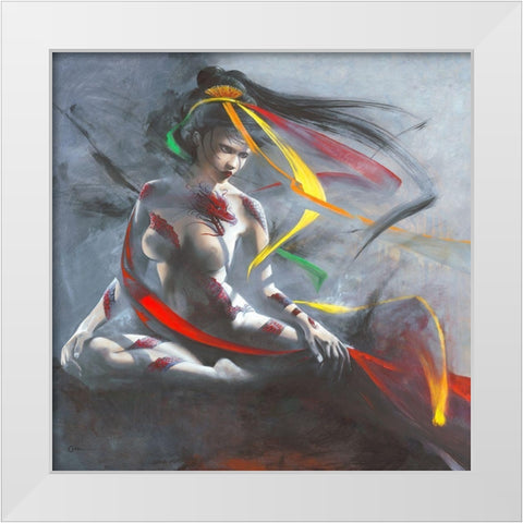 Geisha I White Modern Wood Framed Art Print by Cazal, Cedric