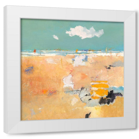 Beach with sails White Modern Wood Framed Art Print by Groenhart, Jan