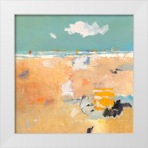 Beach with sails White Modern Wood Framed Art Print by Groenhart, Jan