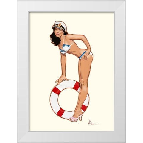Captain Pin-up White Modern Wood Framed Art Print by Hitte, Patrick