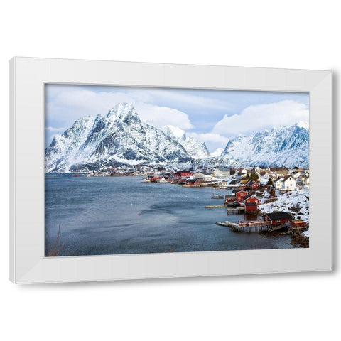 Reine Lofoten im Winter White Modern Wood Framed Art Print by Fischer, Rolf