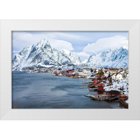 Reine Lofoten im Winter White Modern Wood Framed Art Print by Fischer, Rolf