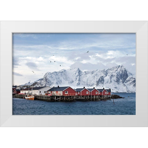 Fischerhutten Lofoten Nahe Reine White Modern Wood Framed Art Print by Fischer, Rolf