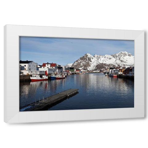 Henningsvaer Hafen  Lofoten im Winter White Modern Wood Framed Art Print by Fischer, Rolf