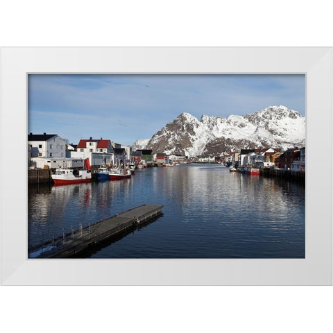 Henningsvaer Hafen  Lofoten im Winter White Modern Wood Framed Art Print by Fischer, Rolf