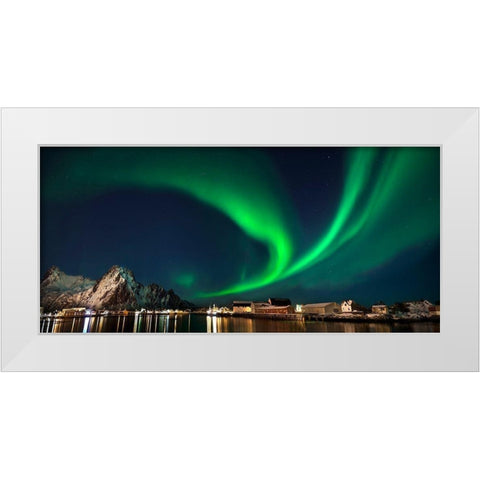 Nordlicht in Svolvaer Lofoten White Modern Wood Framed Art Print by Fischer, Rolf