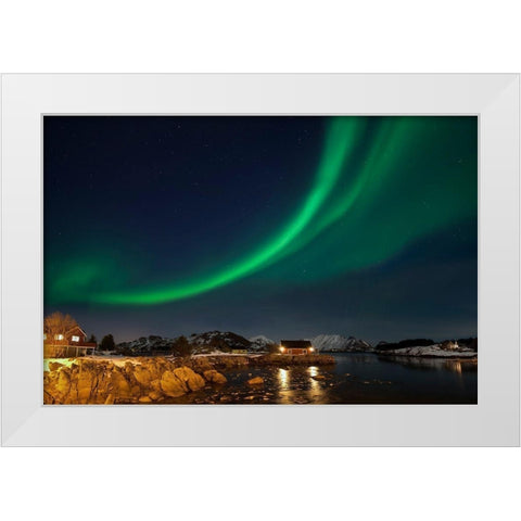 Ballstad Lofoten Nordlicht White Modern Wood Framed Art Print by Fischer, Rolf