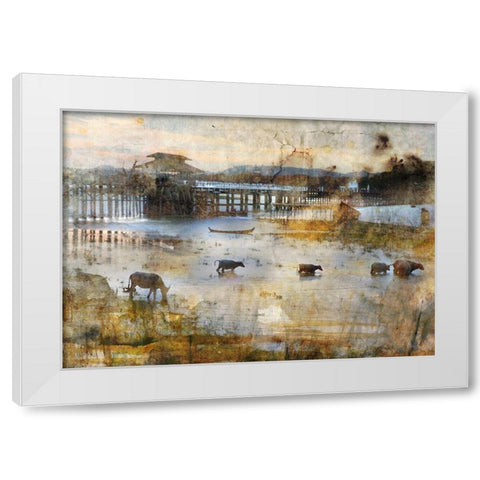 Pont en teck White Modern Wood Framed Art Print by Le Visage, J-M