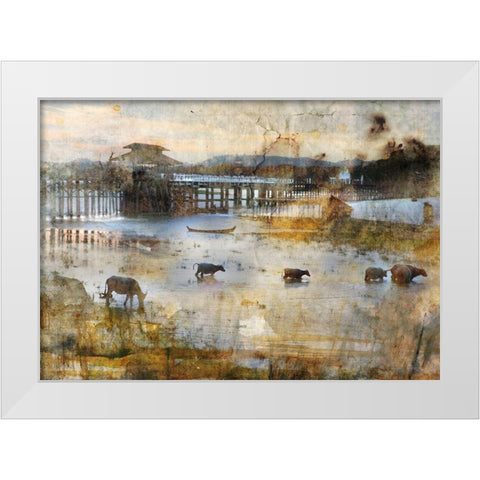 Pont en teck White Modern Wood Framed Art Print by Le Visage, J-M