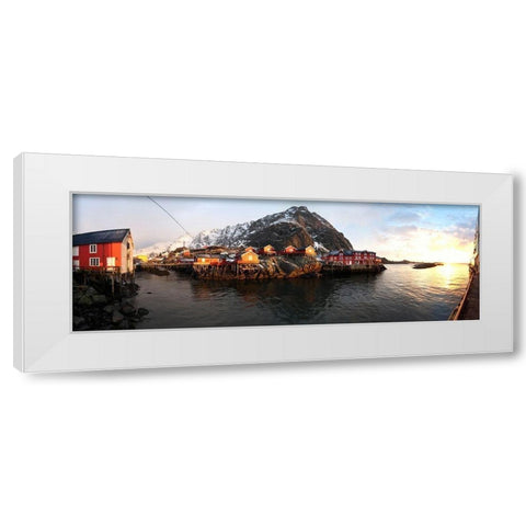 Alte Fischerhutten - Lofoten - Panorama White Modern Wood Framed Art Print by Fischer, Rolf