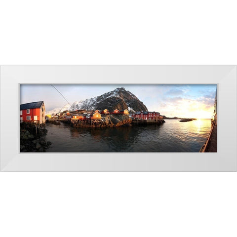 Alte Fischerhutten - Lofoten - Panorama White Modern Wood Framed Art Print by Fischer, Rolf