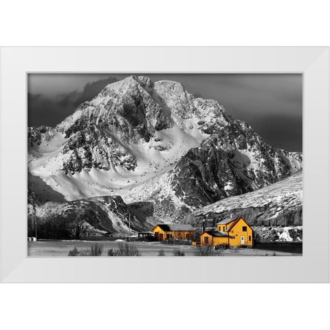 Lofoten Gelben Hauser White Modern Wood Framed Art Print by Fischer, Rolf