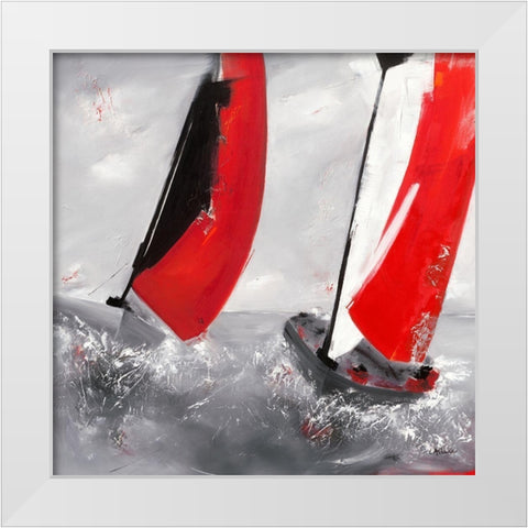 Deux voiles rouges White Modern Wood Framed Art Print by Allaire, Lydie