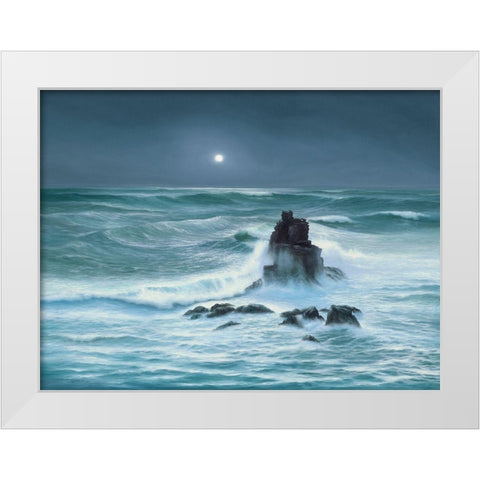 Amoured Knight Rock Lands End Cornwall White Modern Wood Framed Art Print by Sim, John F