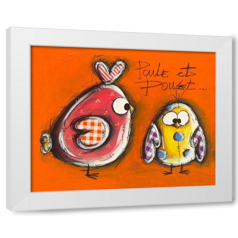 Poule et Poulet White Modern Wood Framed Art Print by Mougin, Carine