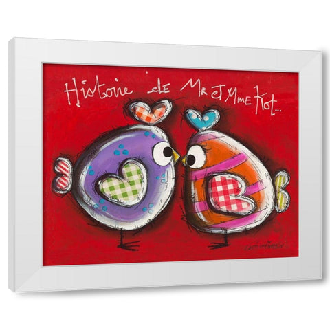 Poules z amoureuses White Modern Wood Framed Art Print by Mougin, Carine