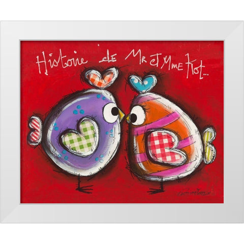 Poules z amoureuses White Modern Wood Framed Art Print by Mougin, Carine
