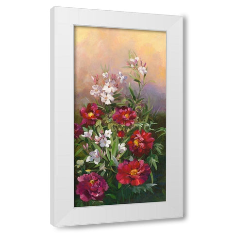 Pivoines rouges et laurier White Modern Wood Framed Art Print by Vernageau, Sylvie