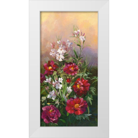 Pivoines rouges et laurier White Modern Wood Framed Art Print by Vernageau, Sylvie