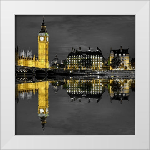 London Big Ben White Modern Wood Framed Art Print by Fischer, Rolf