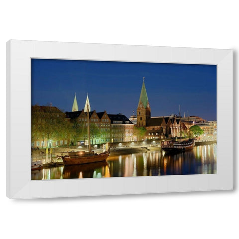 Bremen Hafen bei Nacht White Modern Wood Framed Art Print by Fischer, Rolf