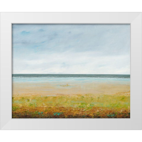 Lone Seagull White Modern Wood Framed Art Print by Royer, Simon