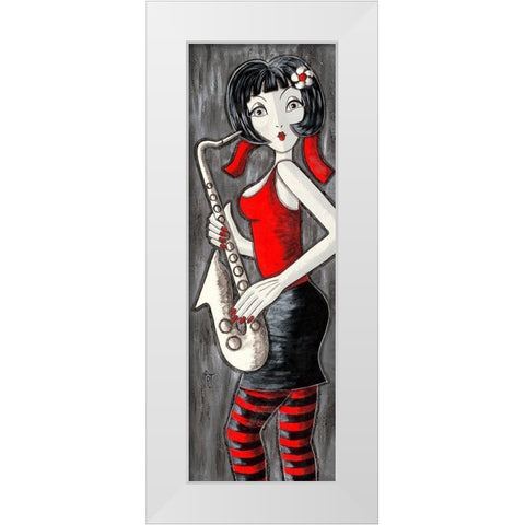 Brune au saxophone White Modern Wood Framed Art Print by MIROTA