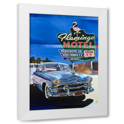 Flamingo Motel White Modern Wood Framed Art Print by VAUTRIN
