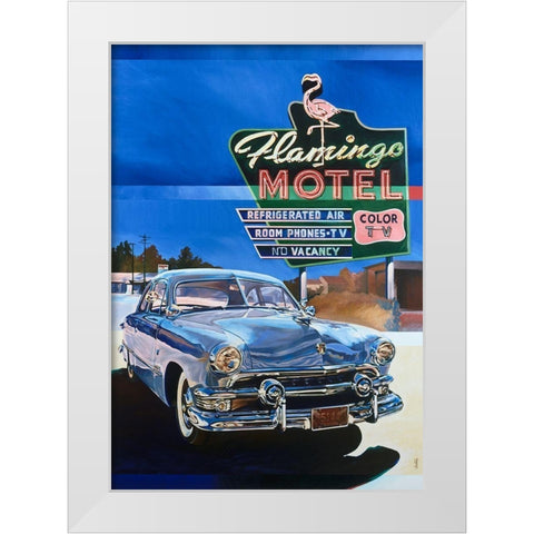 Flamingo Motel White Modern Wood Framed Art Print by VAUTRIN