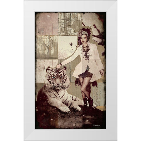 Tigerfrau White Modern Wood Framed Art Print by Shirin Donia