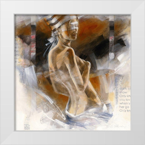 Girl with Striped Hat White Modern Wood Framed Art Print by Meijering, Kitty