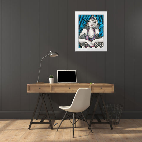 Rideaux bleus White Modern Wood Framed Art Print by MIROTA