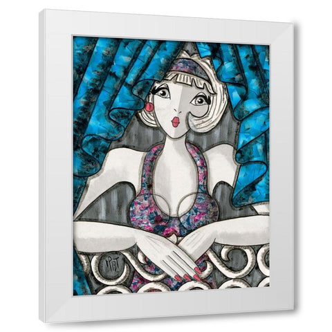 Rideaux bleus White Modern Wood Framed Art Print by MIROTA