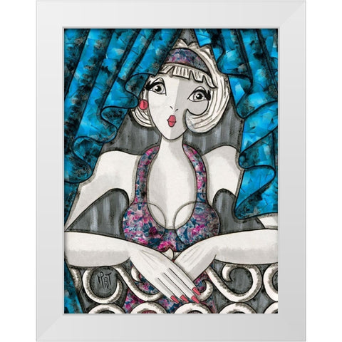 Rideaux bleus White Modern Wood Framed Art Print by MIROTA