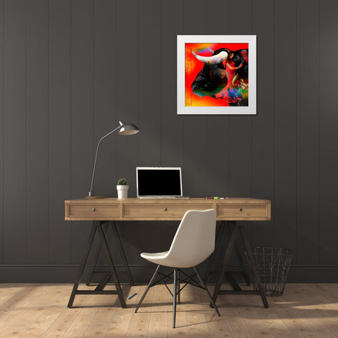 Cabeza de Toro Roja White Modern Wood Framed Art Print by Bosboom, Leon