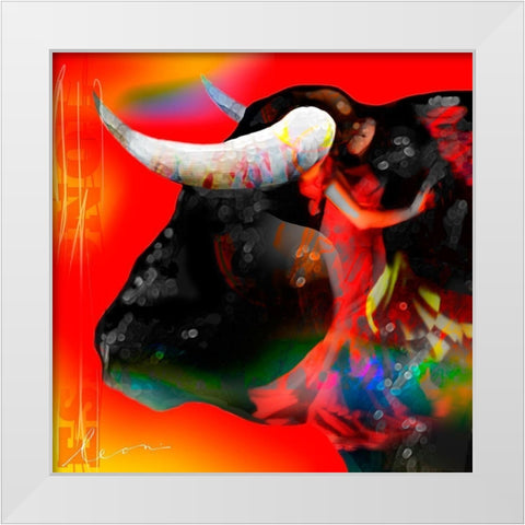 Cabeza de Toro Roja White Modern Wood Framed Art Print by Bosboom, Leon