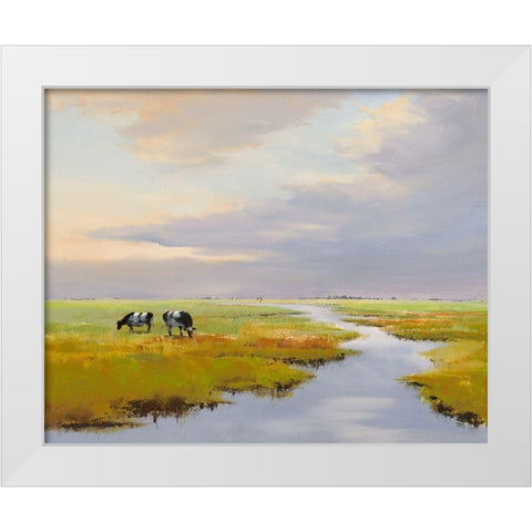 Grazing Cattle White Modern Wood Framed Art Print by Groenhart, Jan