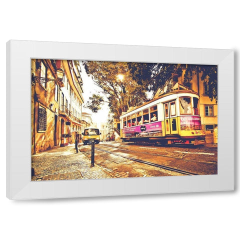 Lisboa Street White Modern Wood Framed Art Print by Lusitano Photographie