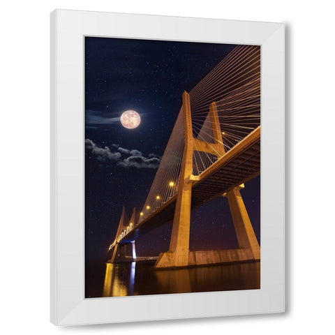 Full Moon White Modern Wood Framed Art Print by Lusitano Photographie