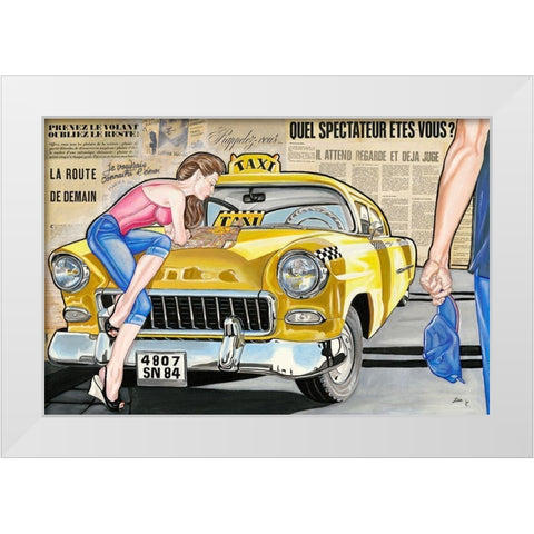 Taxi White Modern Wood Framed Art Print by Lisa.C