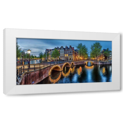Amsterdam - Grachten White Modern Wood Framed Art Print by Fischer, Rolf