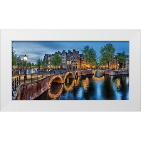 Amsterdam - Grachten White Modern Wood Framed Art Print by Fischer, Rolf