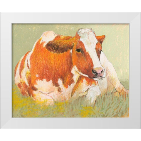 Cow in the Spring White Modern Wood Framed Art Print by Botman, Loes