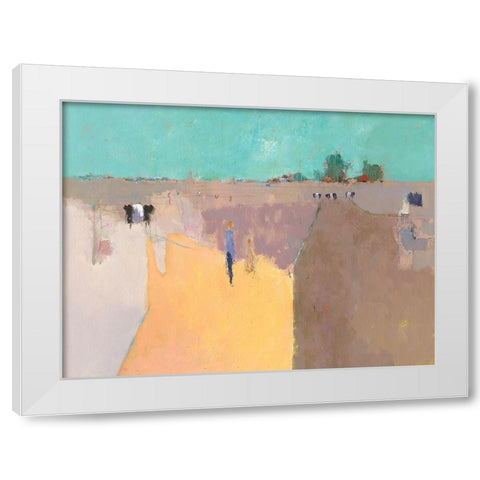 Looking at Cows White Modern Wood Framed Art Print by Groenhart, Jan