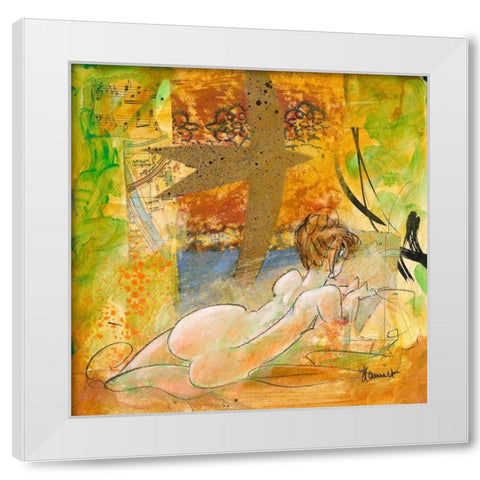 Aurore doree White Modern Wood Framed Art Print by Hanniet, Marc