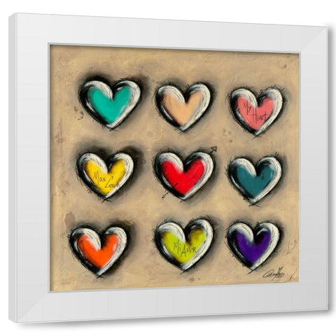 Colored Hearts I White Modern Wood Framed Art Print by Mougin, Carine