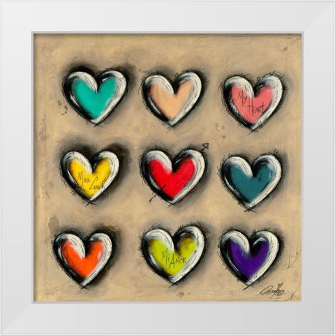 Colored Hearts I White Modern Wood Framed Art Print by Mougin, Carine