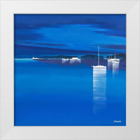 Regate bleue White Modern Wood Framed Art Print by Moune, Pierre